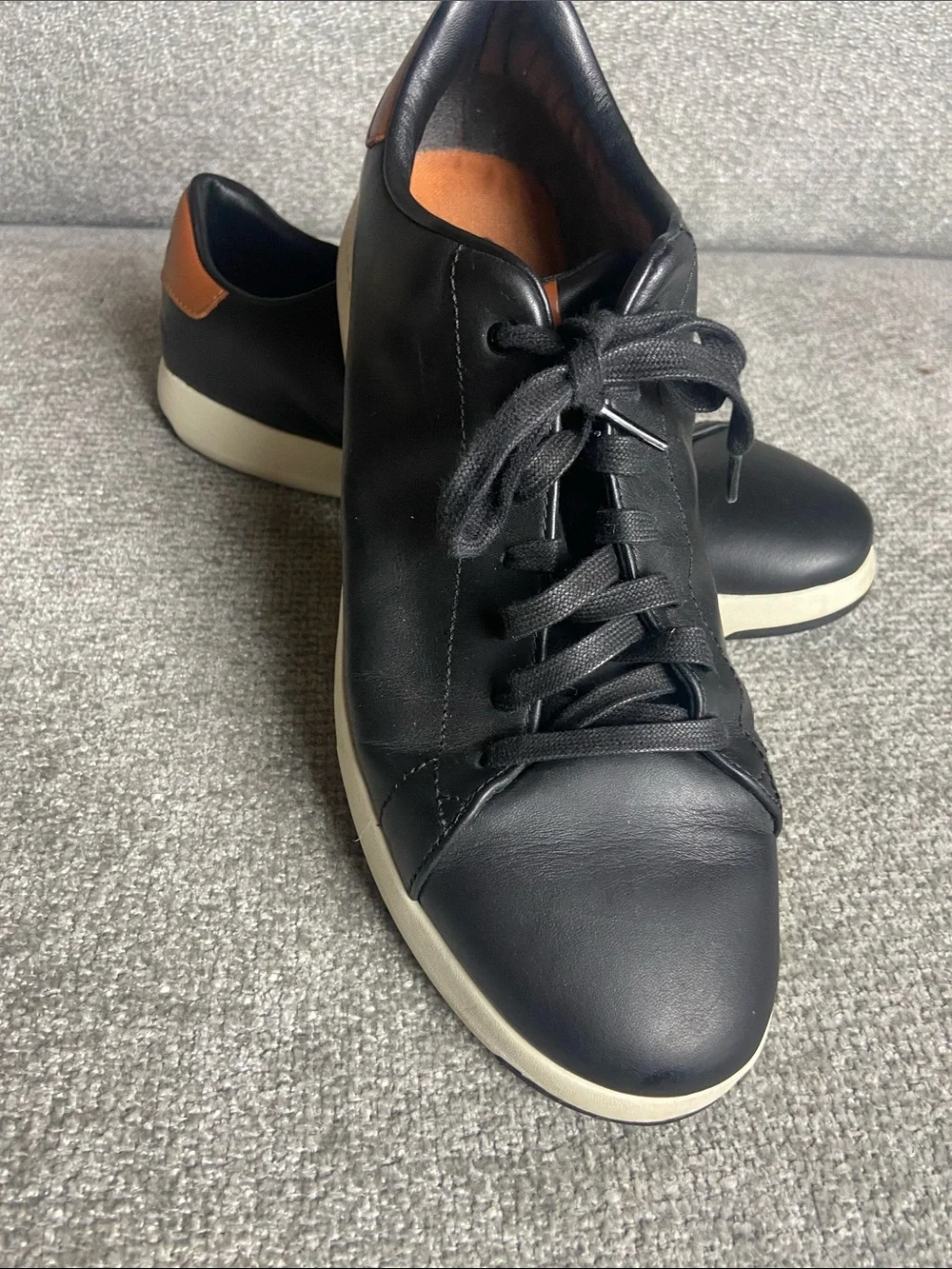 Cole Haan Black Leather Lace-Up Sneakers with Tan Heel Accent size 11.5 M